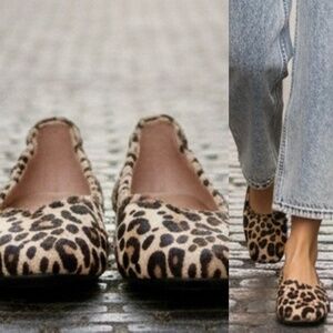 NWOB J. Crew Anya Scrunchie Square Toe Ballet Flats in Leopard Print Calf Hair 6